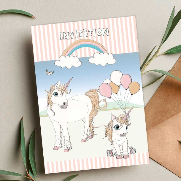 Invitationer Fødselsdag Unicorn 6 stk. A6
