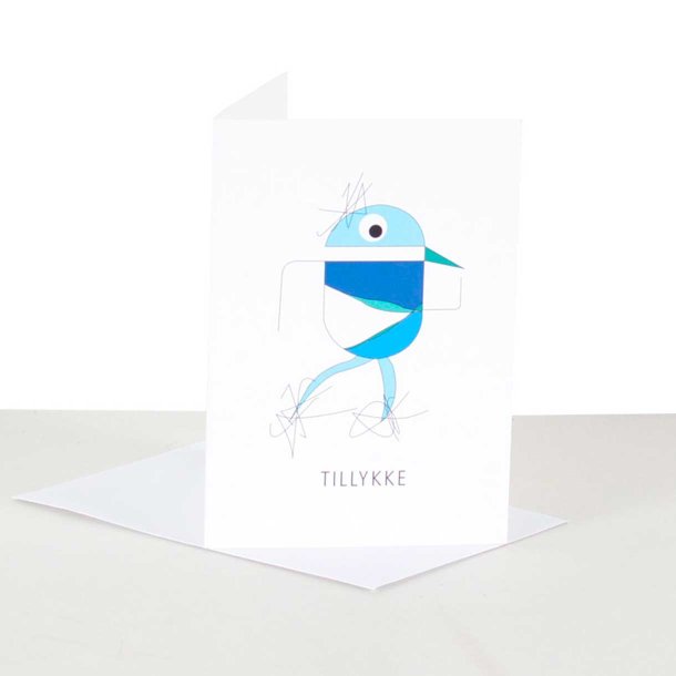 Wrtz Design A6 Kort Tillykke Bl Fugl