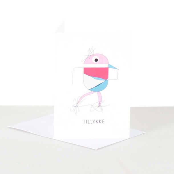 Wrtz Design A6 Kort Tillykke Rosa Fugl
